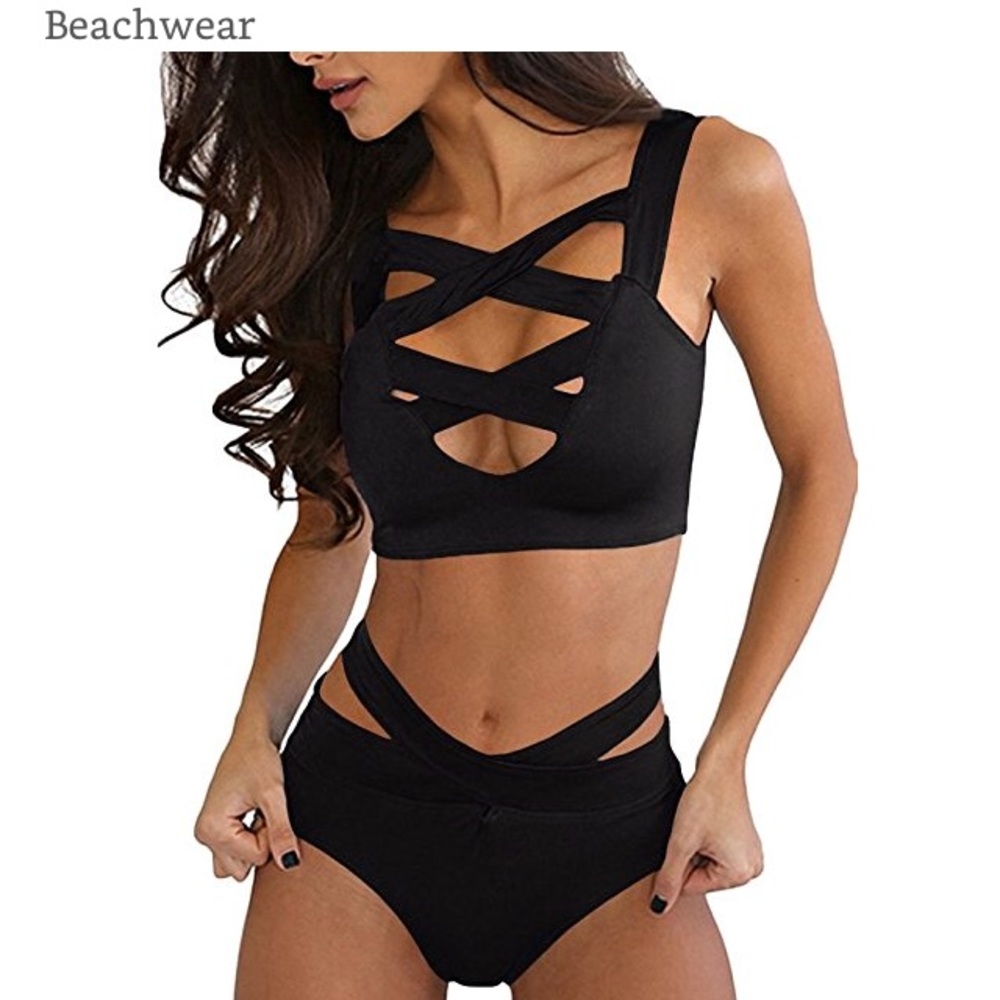 NWOT High Waisted Strappy Swimsuit Bikini / Medium